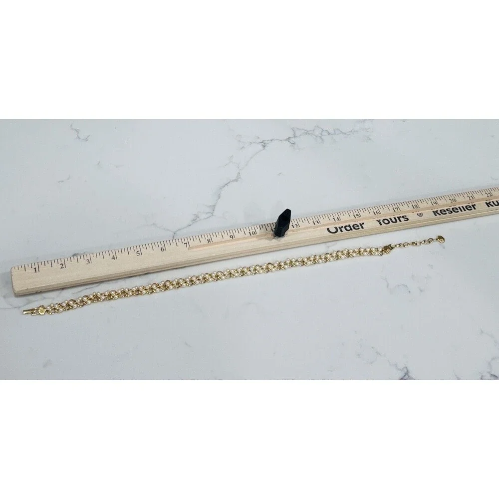Vintage Richelieu Faux Pearl Gold Tone Woven Collar Choker Necklace